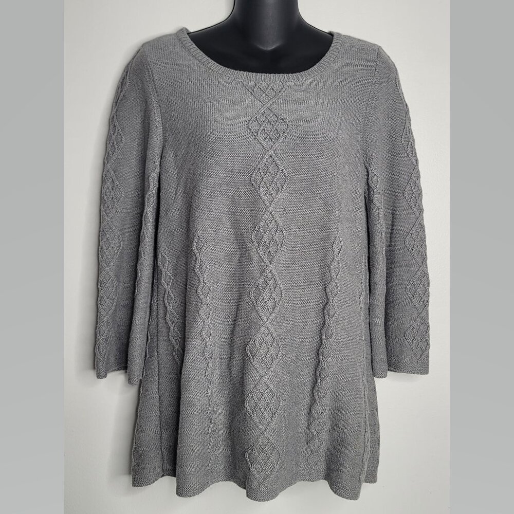 Soft Surroundings Womens Gray Cable Accents Pullover Sweater Small Silk Cashmere